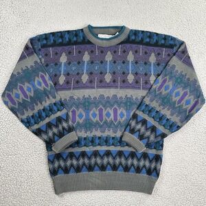 VTG 80s Saturdays Abstract Geometric Sweater Men Medium Vaporwave Mallwave